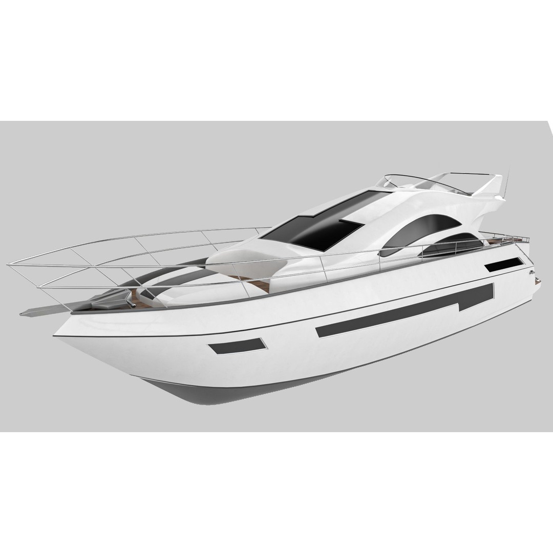Yacht Motorboat 3D Model – Low Poly PBR Game Asset, FBX, OBJ - View 3