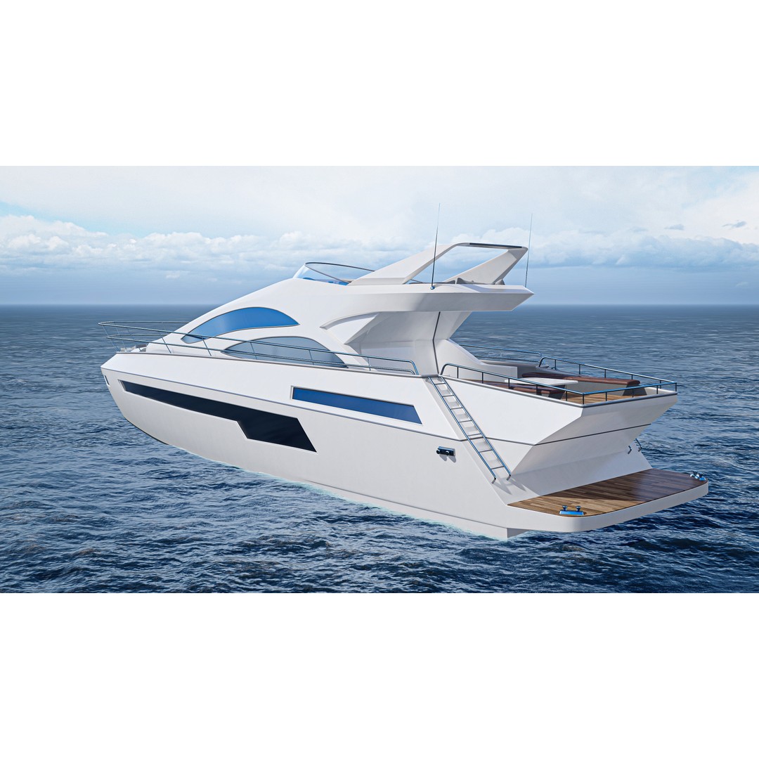 Yacht Motorboat 3D Model – Low Poly PBR Game Asset, FBX, OBJ - View 4