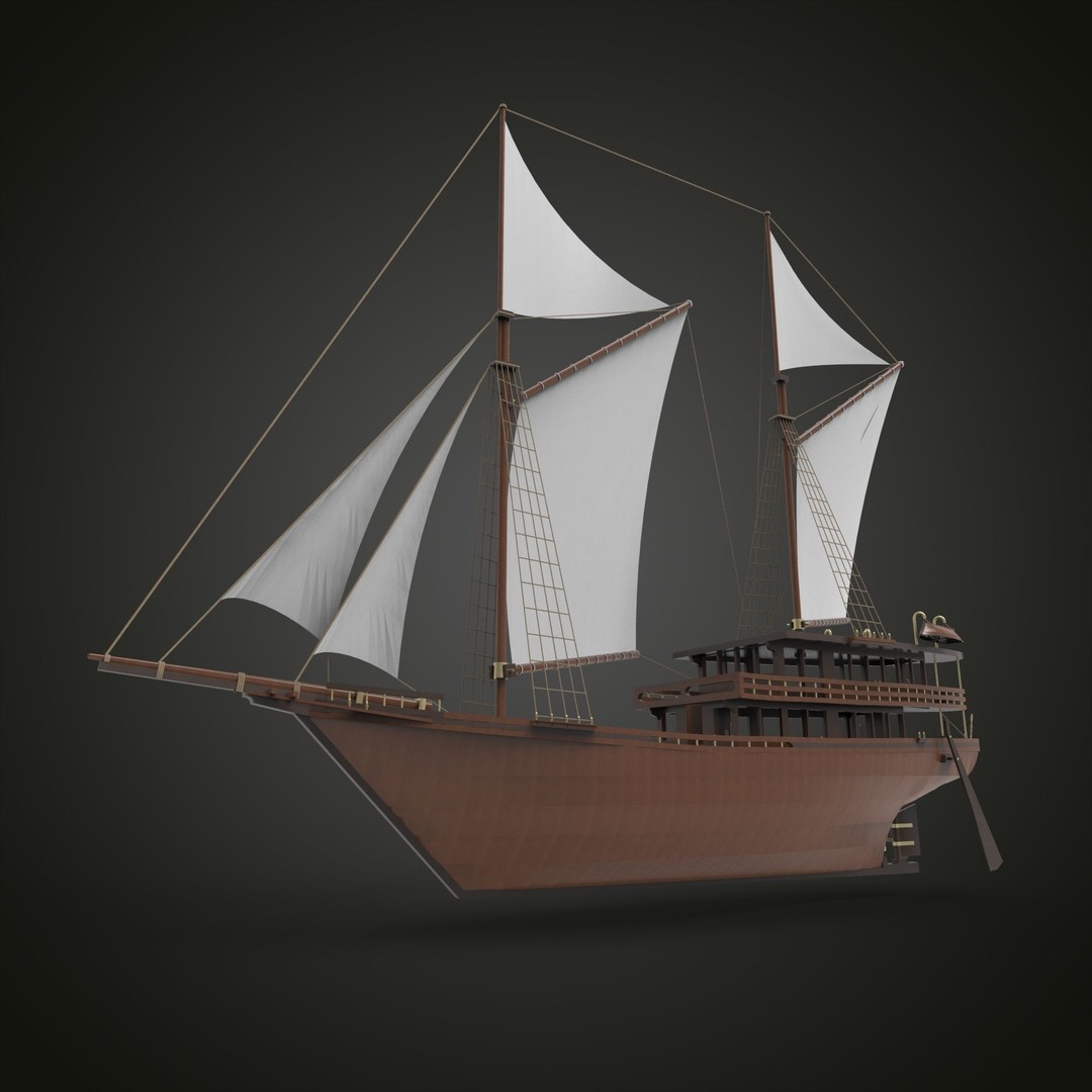Pinisi Sailboat 3D Model – Historic Wood Vessel, PBR Textures, FBX