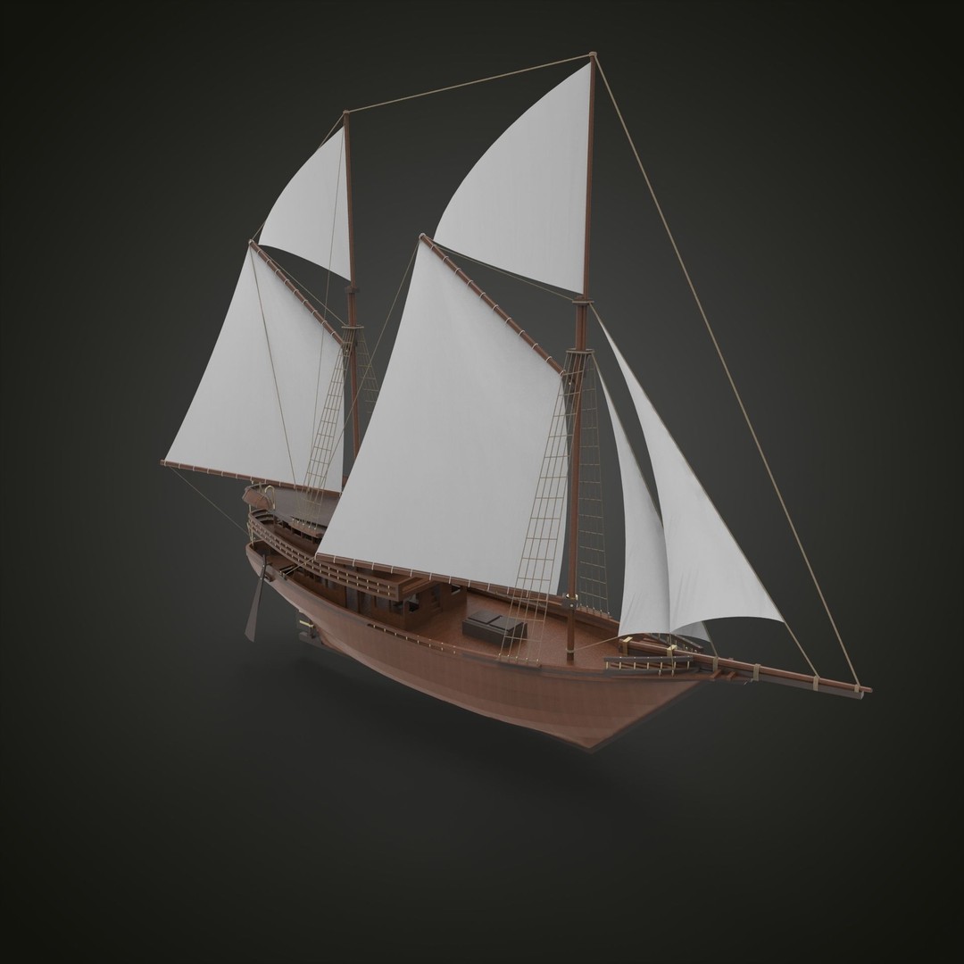 Pinisi Sailboat 3D Model – Historic Wood Vessel, PBR Textures, FBX - View 10