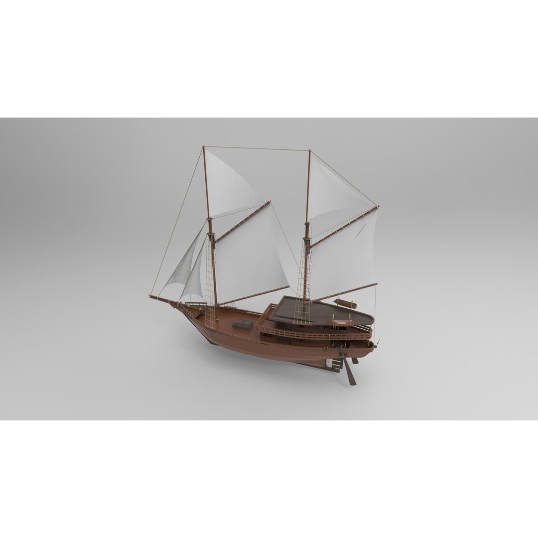 Pinisi Sailboat 3D Model – Historic Wood Vessel, PBR Textures, FBX - View 4