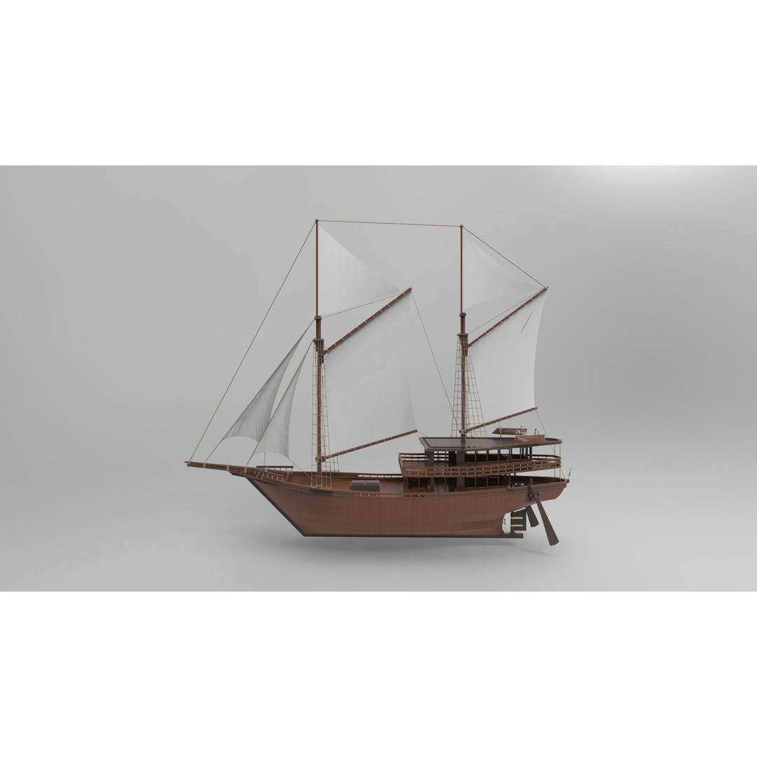 Pinisi Sailboat 3D Model – Historic Wood Vessel, PBR Textures, FBX - View 5