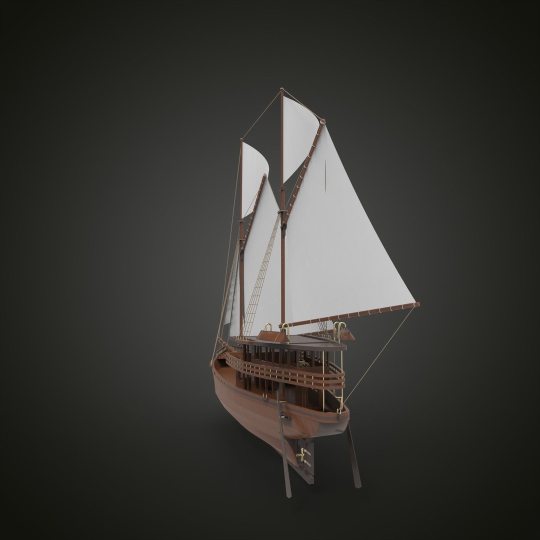 Pinisi Sailboat 3D Model – Historic Wood Vessel, PBR Textures, FBX - View 6