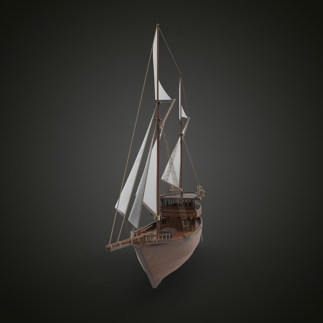 Pinisi Sailboat 3D Model – Historic Wood Vessel, PBR Textures, FBX - View 7