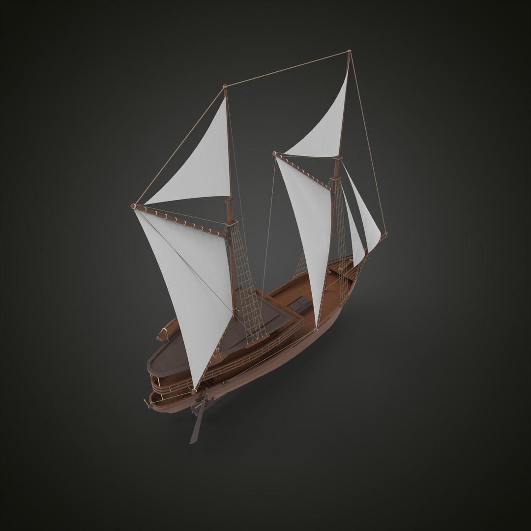 Pinisi Sailboat 3D Model – Historic Wood Vessel, PBR Textures, FBX - View 9