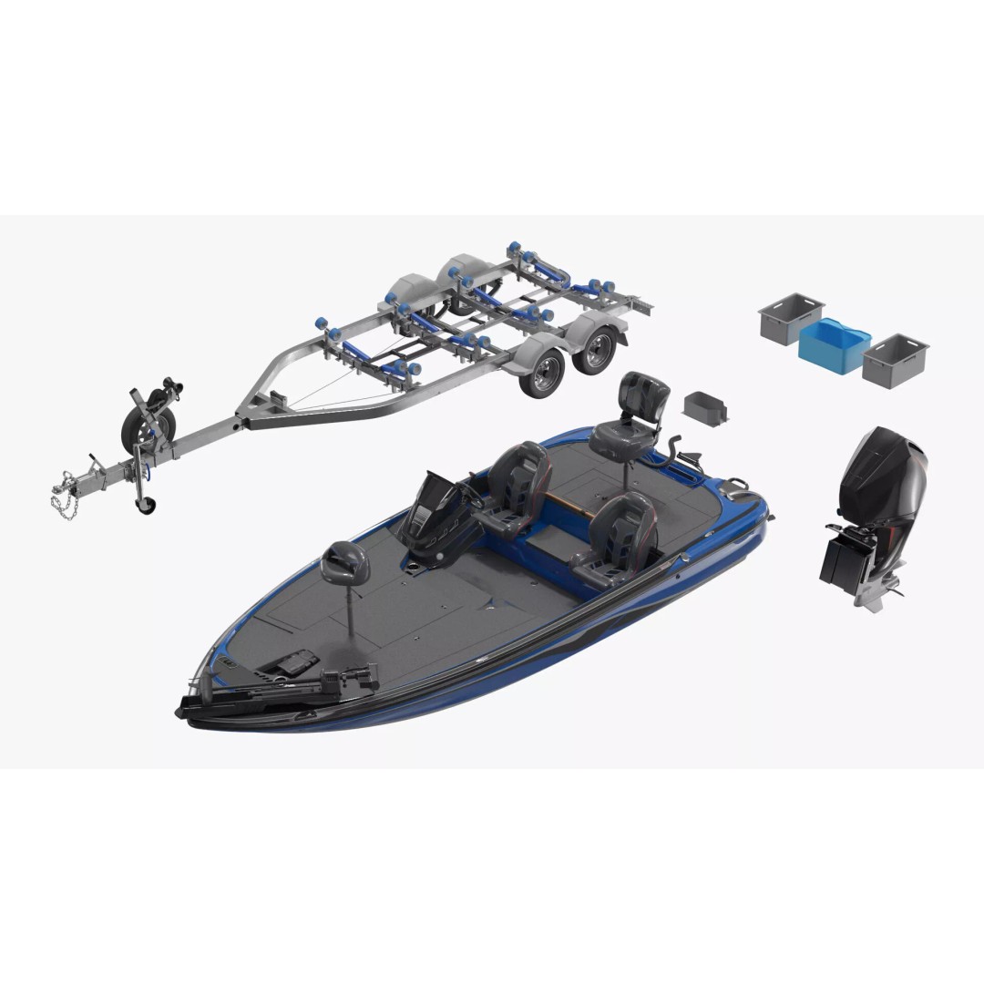 Performance Bass Sport Boat 3D Model – Blue Trailered Vessel with PBR Textures - View 11