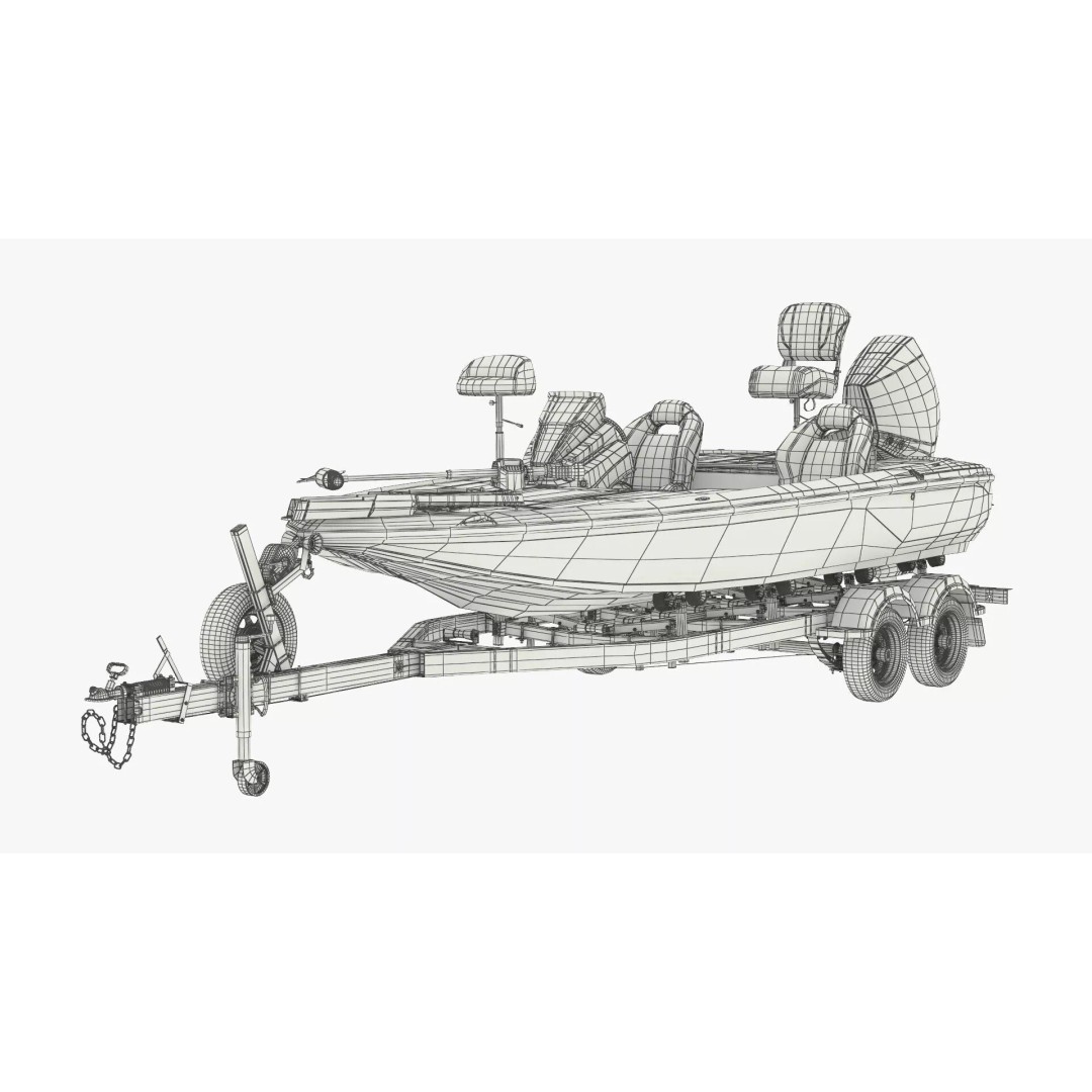 Performance Bass Sport Boat 3D Model – Blue Trailered Vessel with PBR Textures - View 15