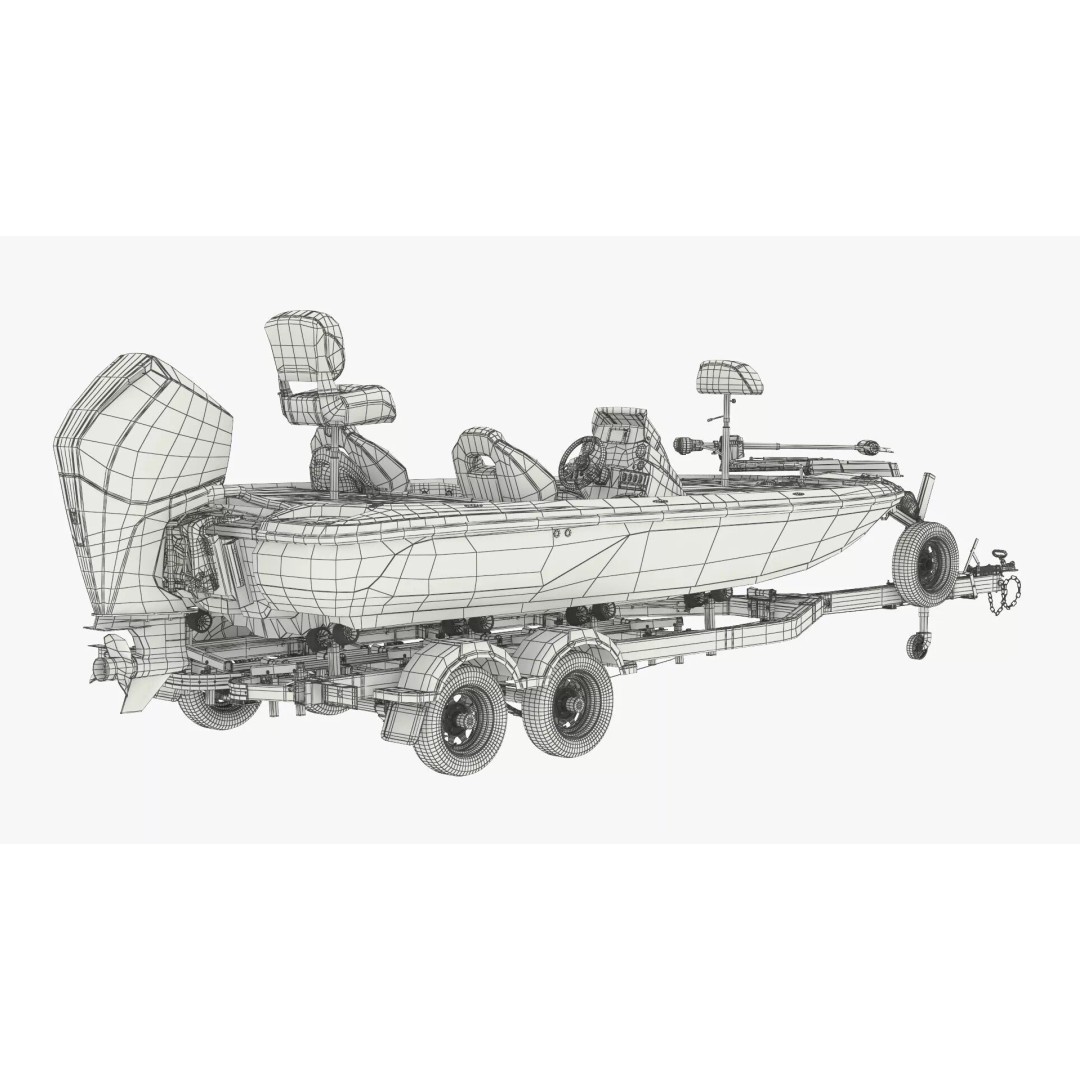 Performance Bass Sport Boat 3D Model – Blue Trailered Vessel with PBR Textures - View 16