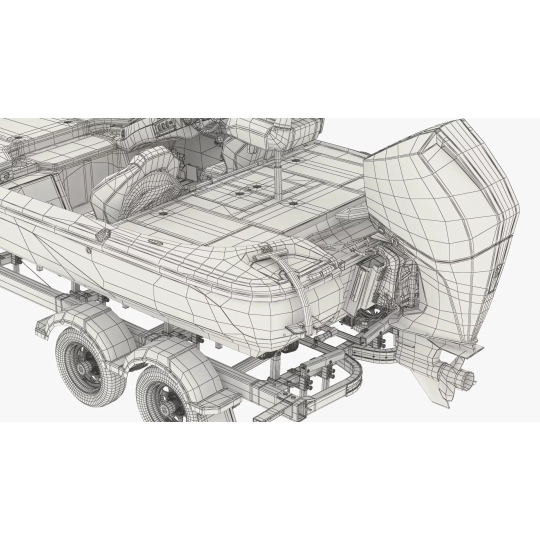 Performance Bass Sport Boat 3D Model – Blue Trailered Vessel with PBR Textures - View 17