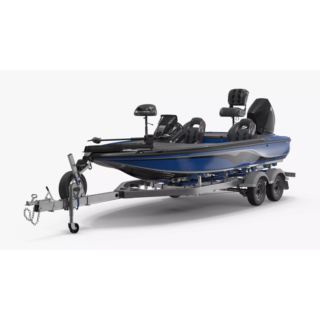 Performance Bass Sport Boat 3D Model – Blue Trailered Vessel with PBR Textures - View 2