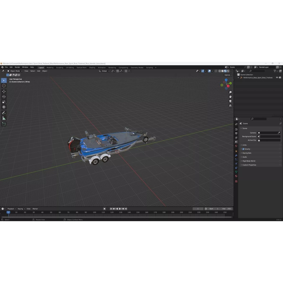 Performance Bass Sport Boat 3D Model – Blue Trailered Vessel with PBR Textures - View 21