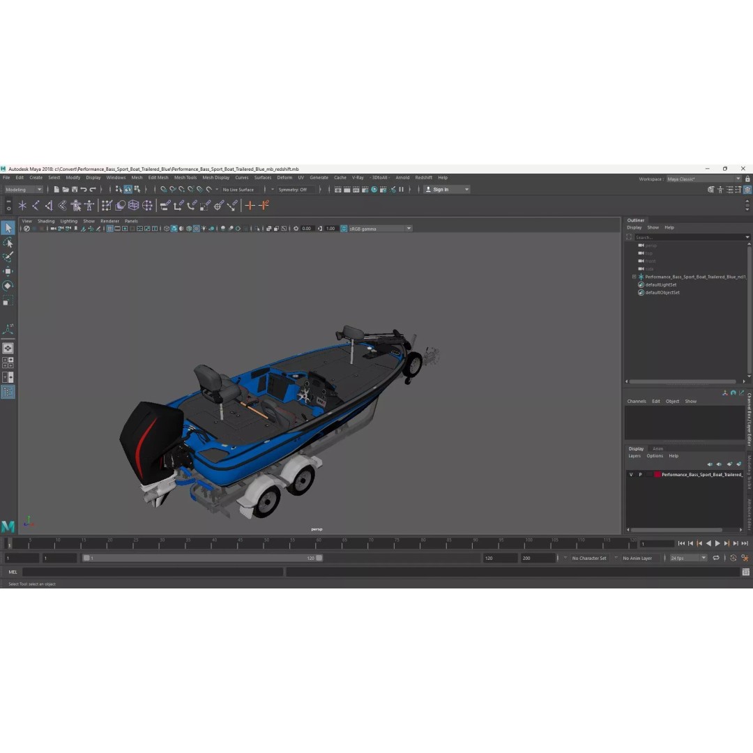 Performance Bass Sport Boat 3D Model – Blue Trailered Vessel with PBR Textures - View 22