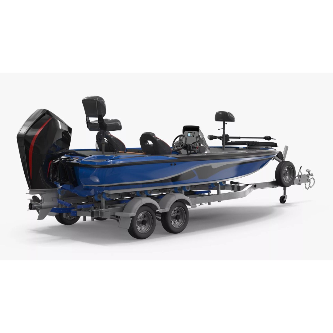 Performance Bass Sport Boat 3D Model – Blue Trailered Vessel with PBR Textures - View 5