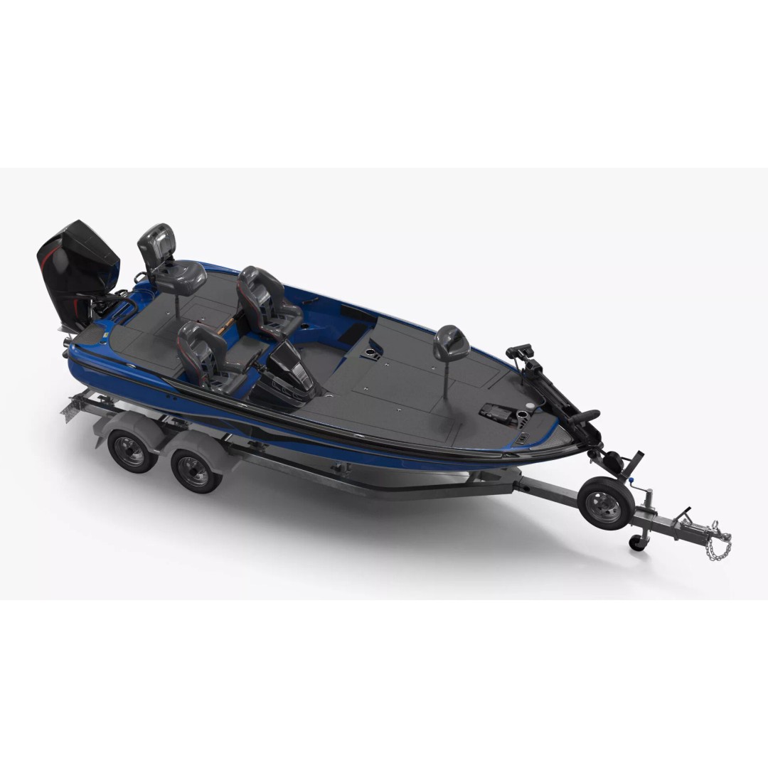 Performance Bass Sport Boat 3D Model – Blue Trailered Vessel with PBR Textures - View 6