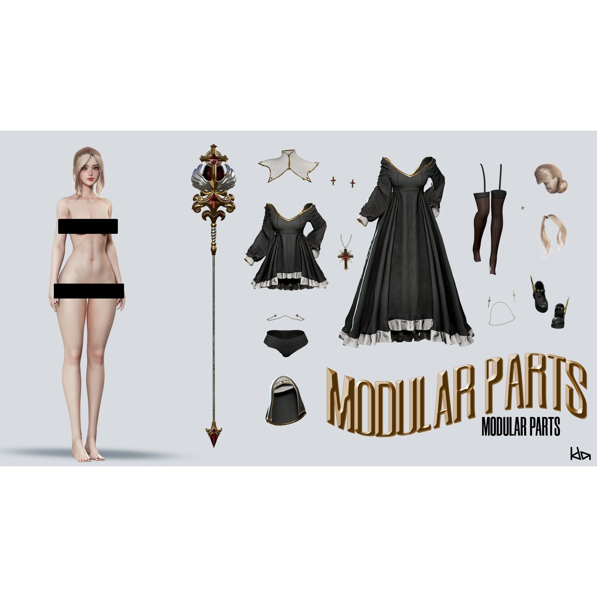 Priestess Girl - Low-Poly Game-Ready 3D Model - View 11