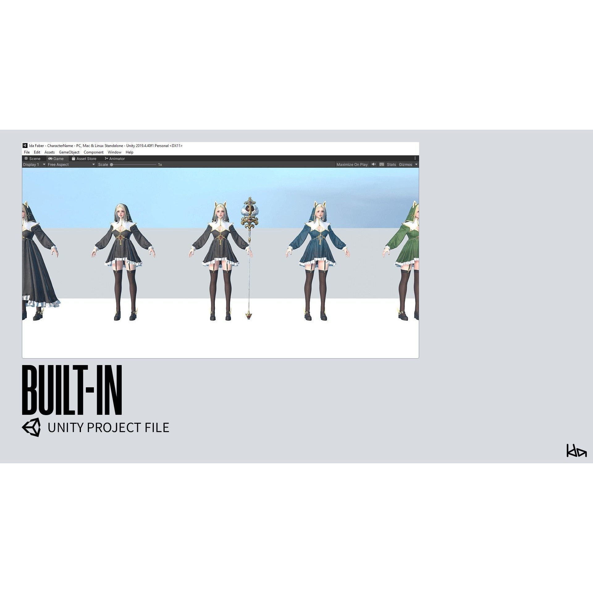 Priestess Girl - Low-Poly Game-Ready 3D Model - View 20