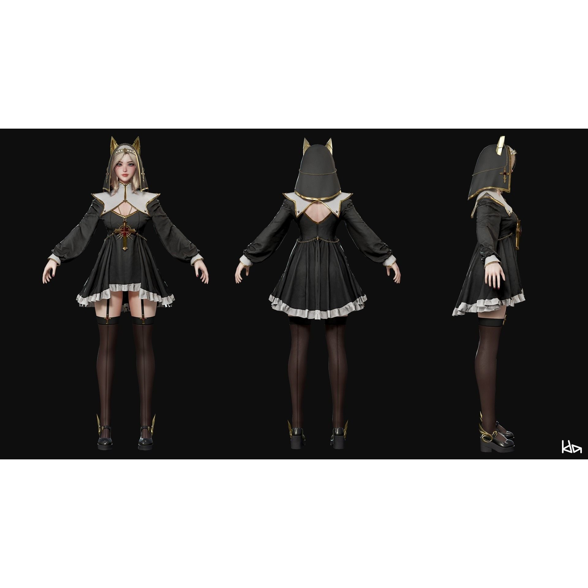 Priestess Girl - Low-Poly Game-Ready 3D Model - View 29