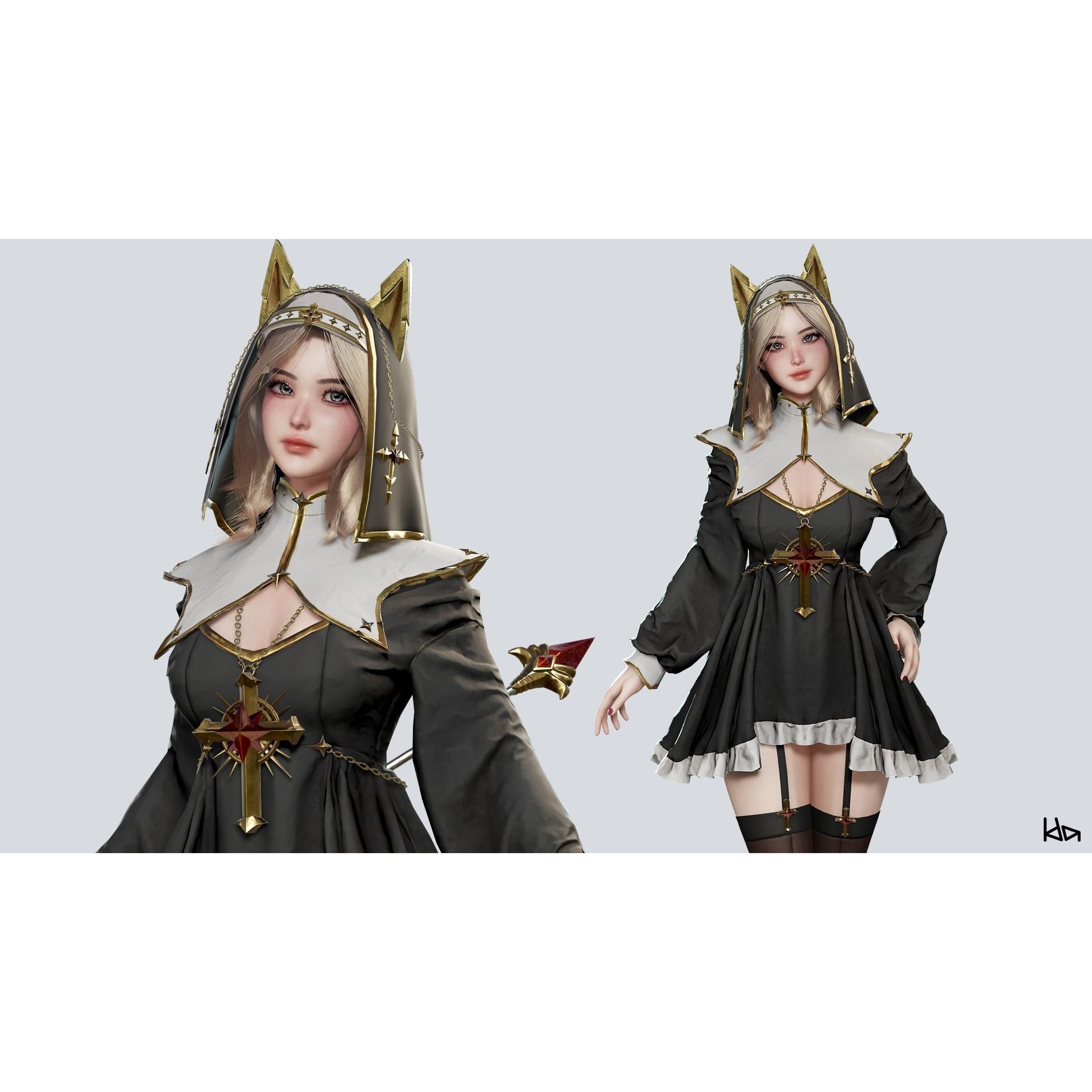 Priestess Girl - Low-Poly Game-Ready 3D Model - View 3