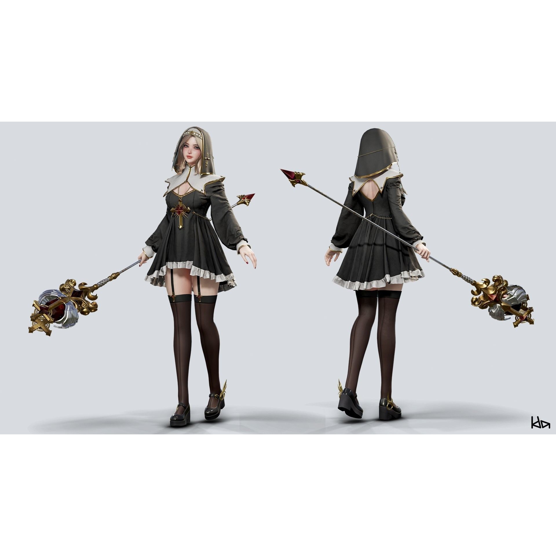Priestess Girl - Low-Poly Game-Ready 3D Model - View 4