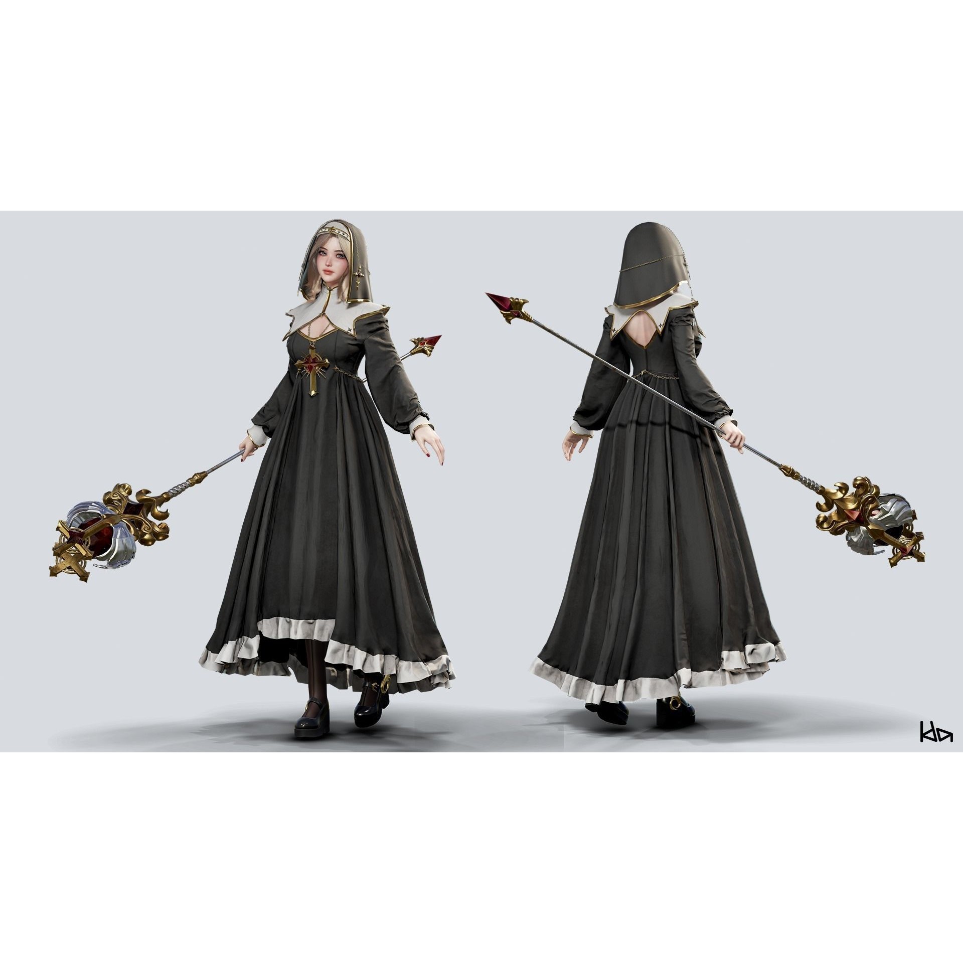 Priestess Girl - Low-Poly Game-Ready 3D Model - View 5