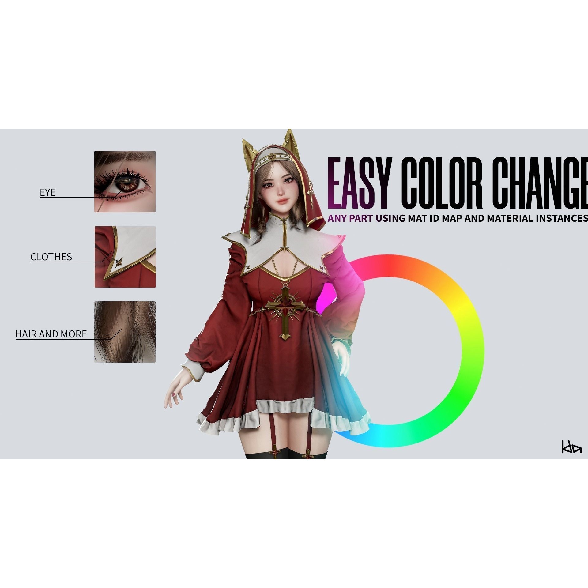 Priestess Girl - Low-Poly Game-Ready 3D Model - View 7