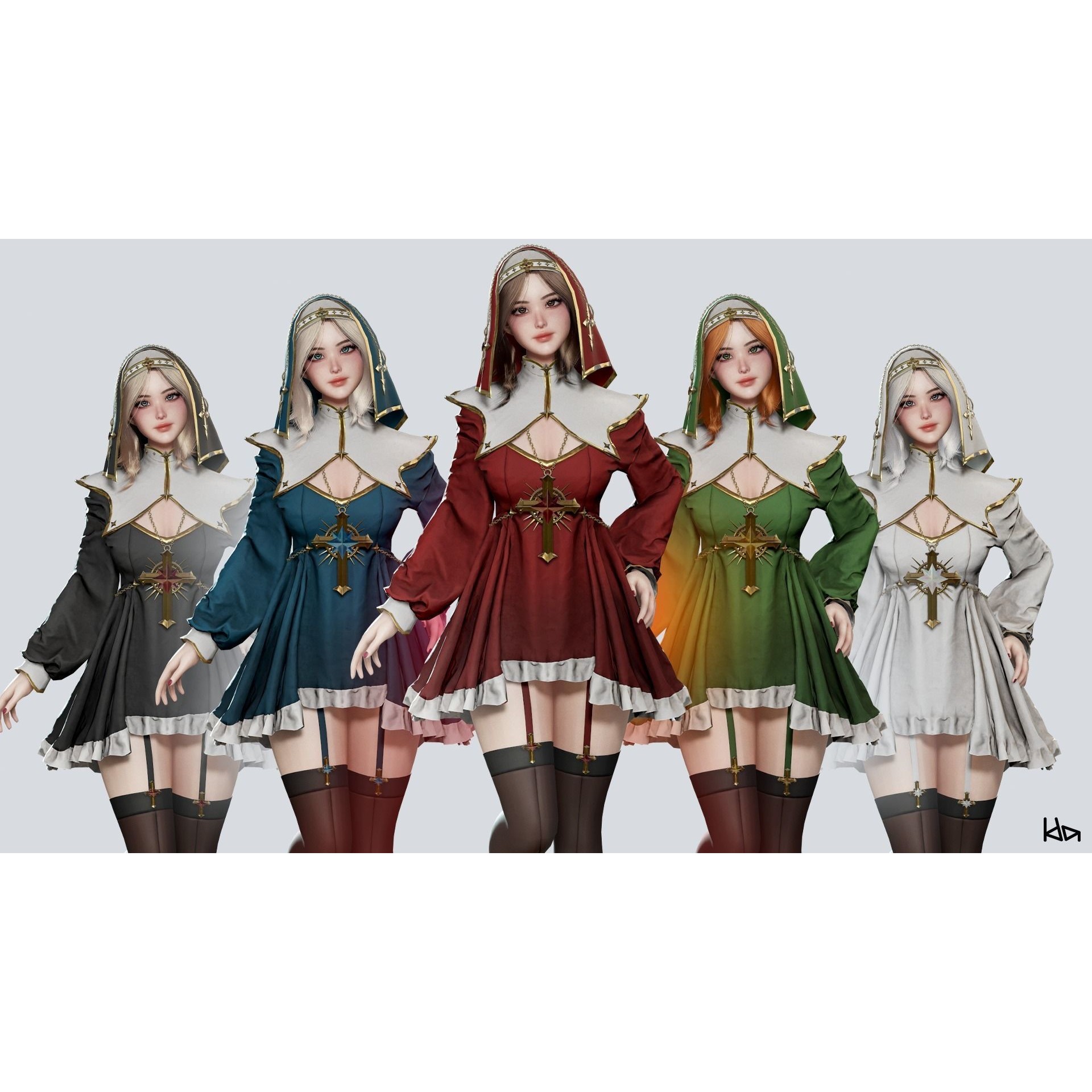 Priestess Girl - Low-Poly Game-Ready 3D Model - View 8