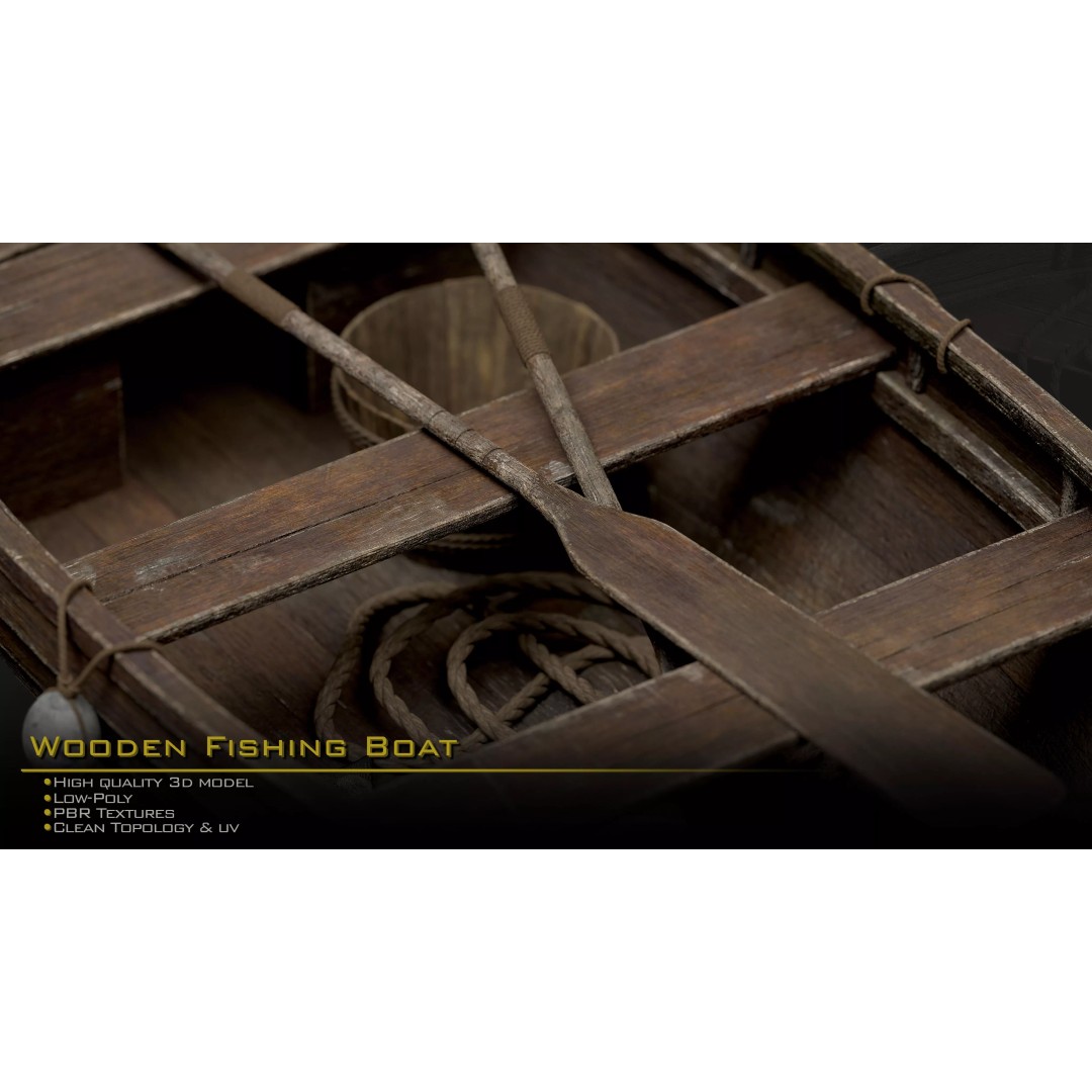 Wooden Fishing Boat 3D Model – Medieval Style, Low Poly, Game Ready - View 10