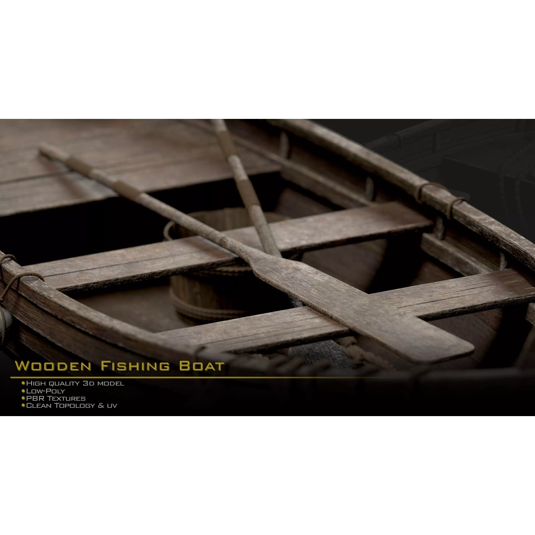 Wooden Fishing Boat 3D Model – Medieval Style, Low Poly, Game Ready - View 11