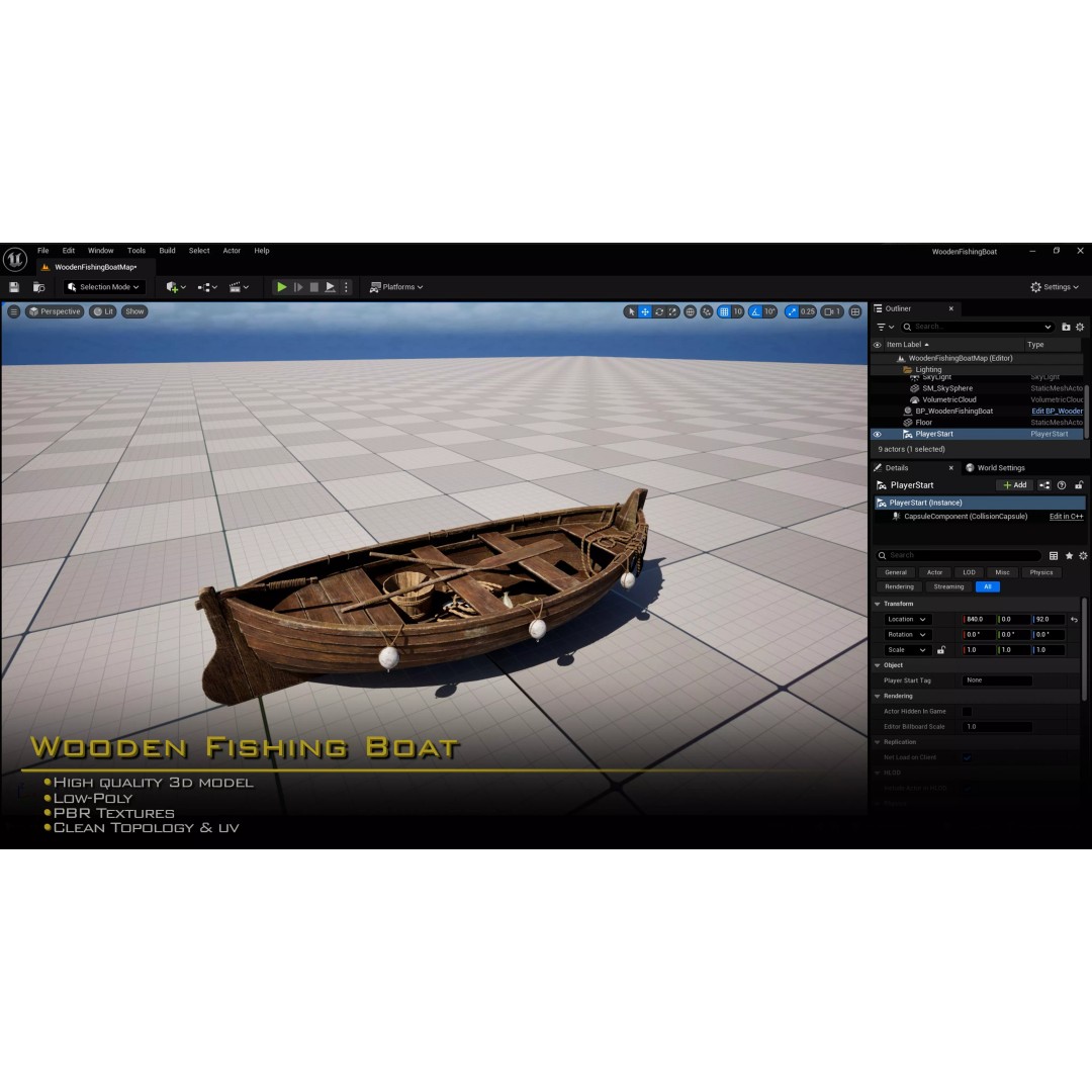 Wooden Fishing Boat 3D Model – Medieval Style, Low Poly, Game Ready - View 14