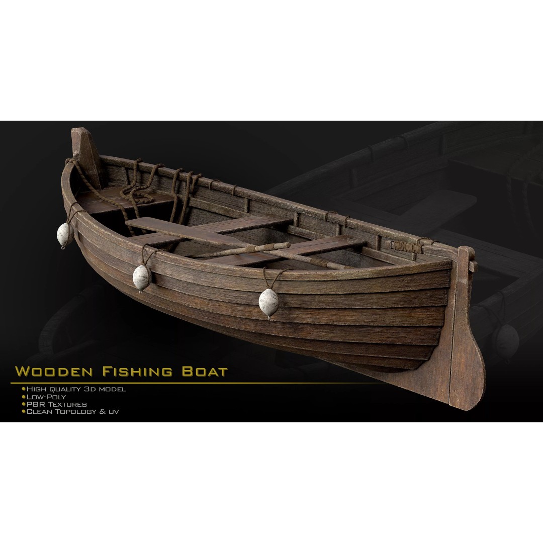 Wooden Fishing Boat 3D Model – Medieval Style, Low Poly, Game Ready - View 5