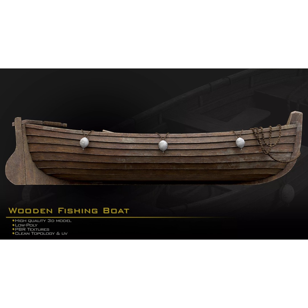 Wooden Fishing Boat 3D Model – Medieval Style, Low Poly, Game Ready - View 7