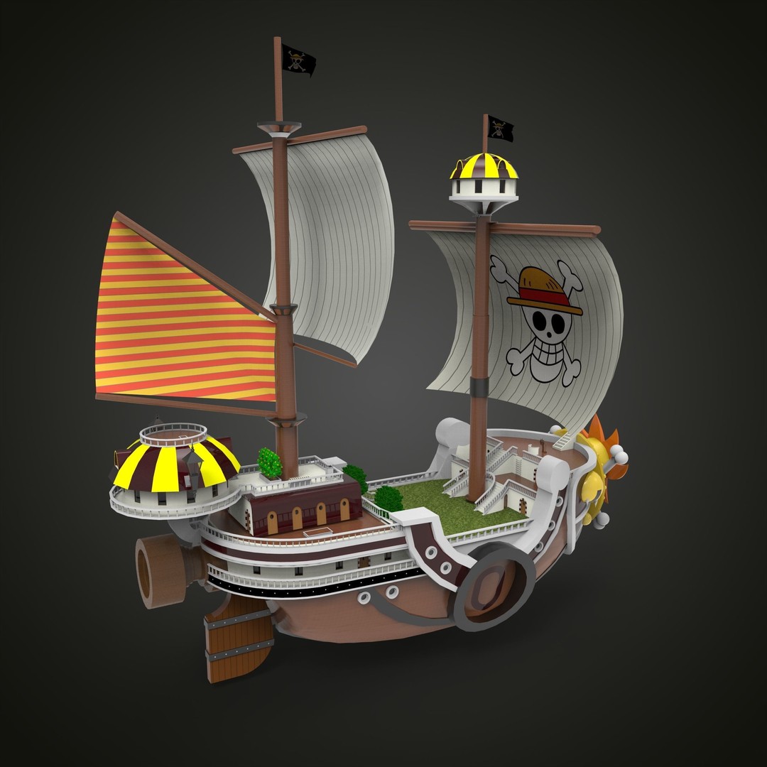 Thousand Sunny 3D Model – Low Poly Pirate Ship, Rigged, FBX, OBJ - View 3