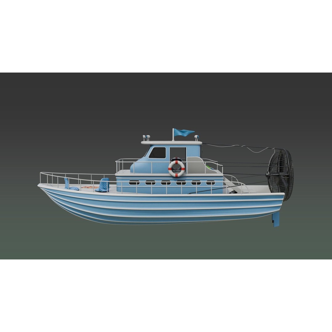 Antique Blue Airboat 3D Model – Low Poly PBR Recreational Asset, FBX - View 11