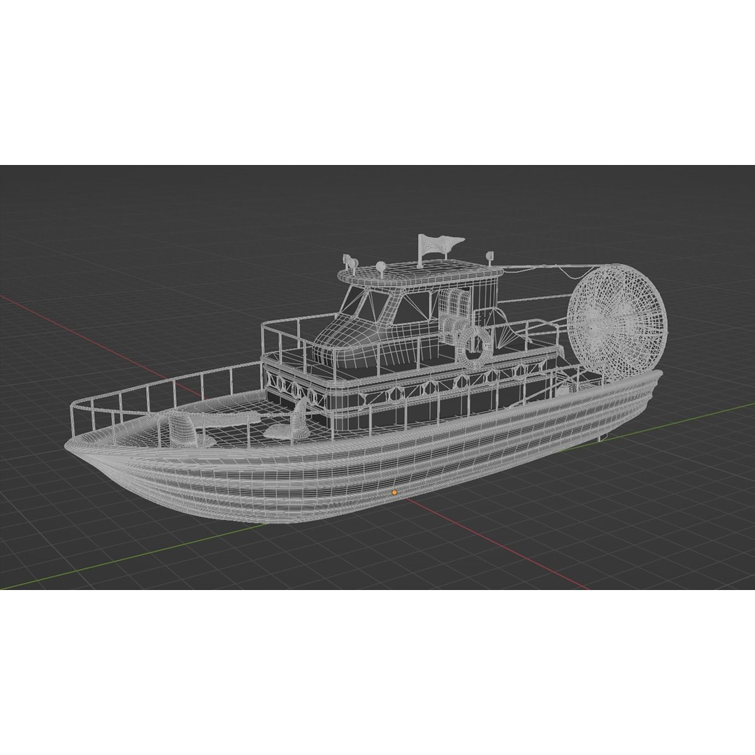 Antique Blue Airboat 3D Model – Low Poly PBR Recreational Asset, FBX - View 12