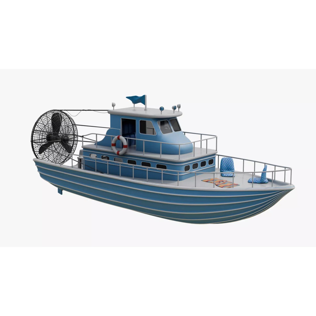 Antique Blue Airboat 3D Model – Low Poly PBR Recreational Asset, FBX - View 2