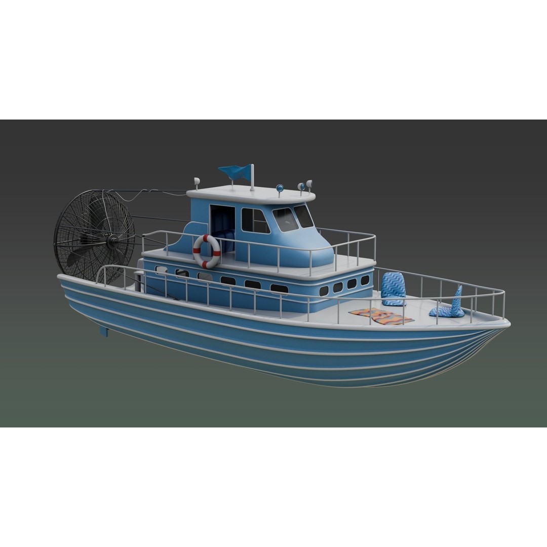 Antique Blue Airboat 3D Model – Low Poly PBR Recreational Asset, FBX - View 3