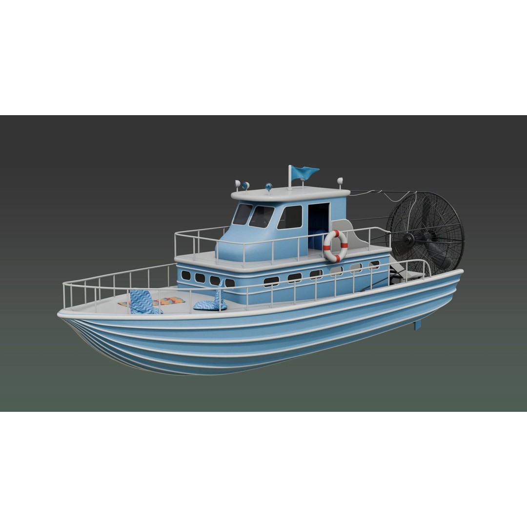 Antique Blue Airboat 3D Model – Low Poly PBR Recreational Asset, FBX - View 4