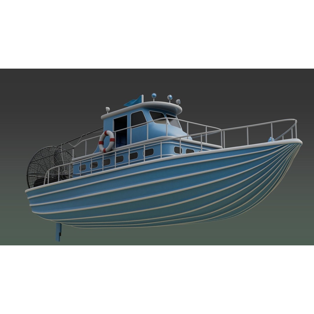 Antique Blue Airboat 3D Model – Low Poly PBR Recreational Asset, FBX - View 5