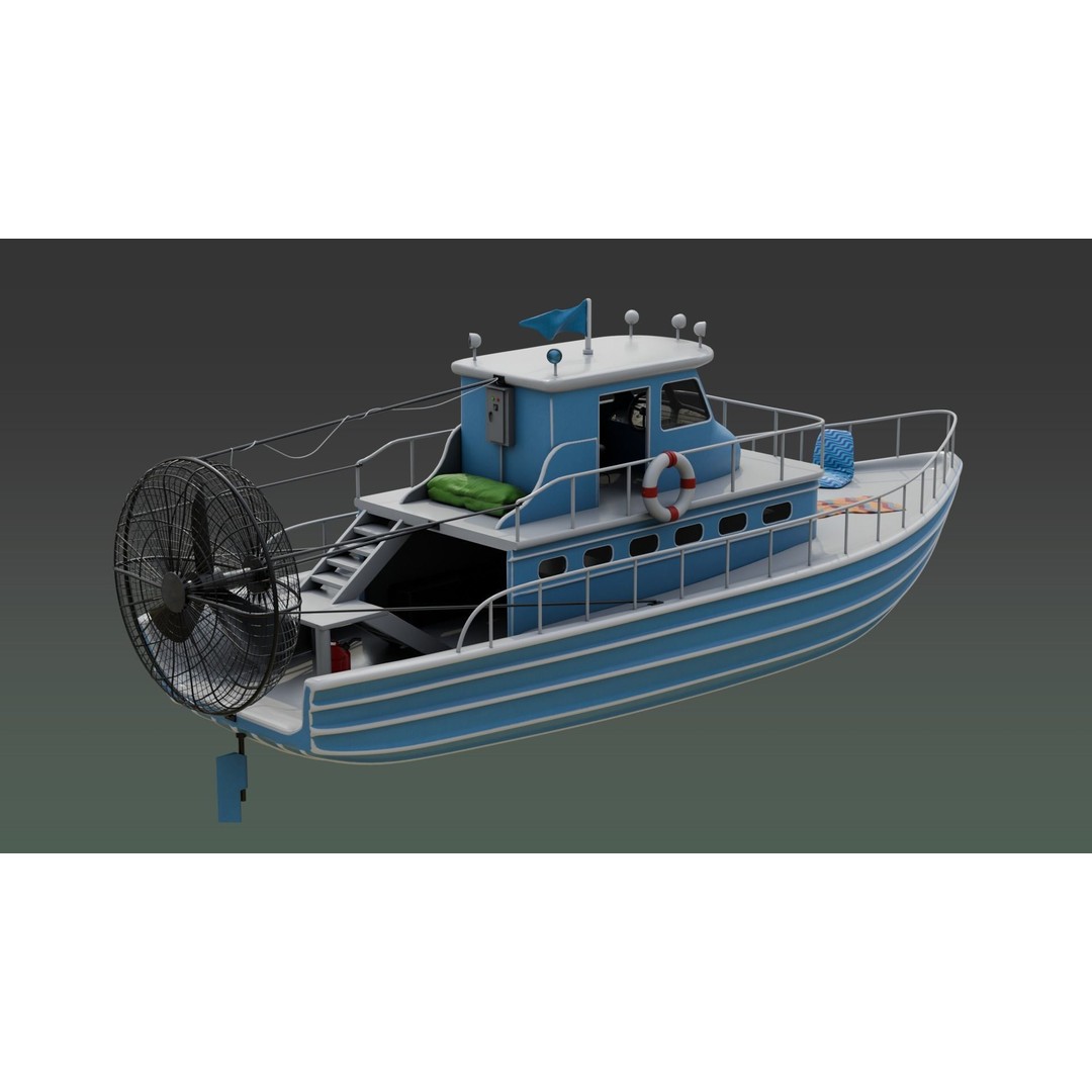 Antique Blue Airboat 3D Model – Low Poly PBR Recreational Asset, FBX - View 6