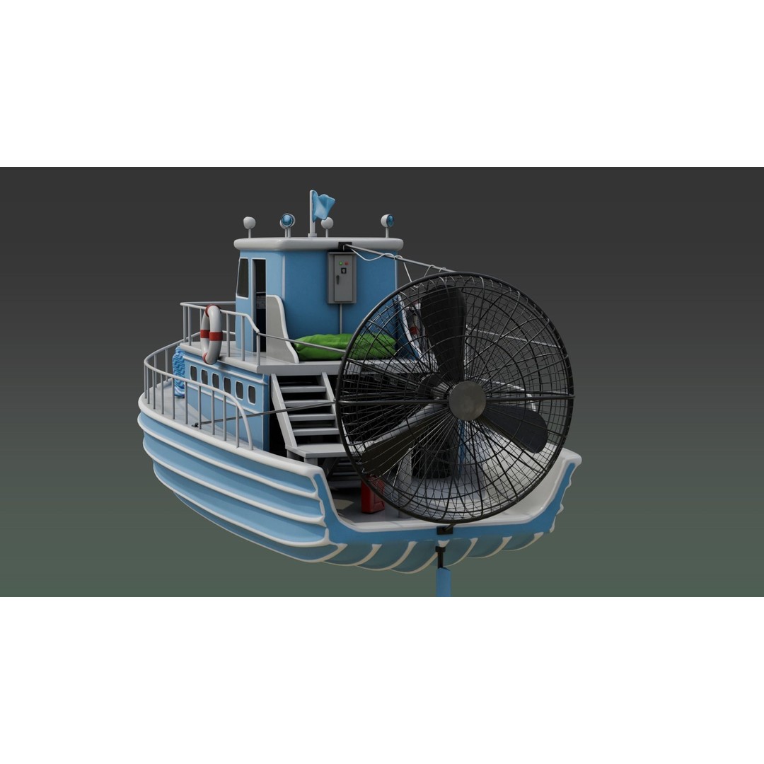 Antique Blue Airboat 3D Model – Low Poly PBR Recreational Asset, FBX - View 7