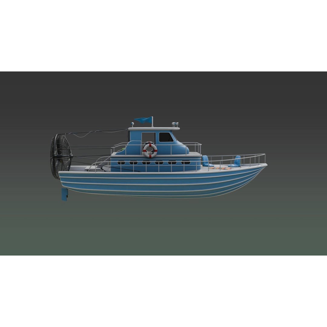 Antique Blue Airboat 3D Model – Low Poly PBR Recreational Asset, FBX - View 8