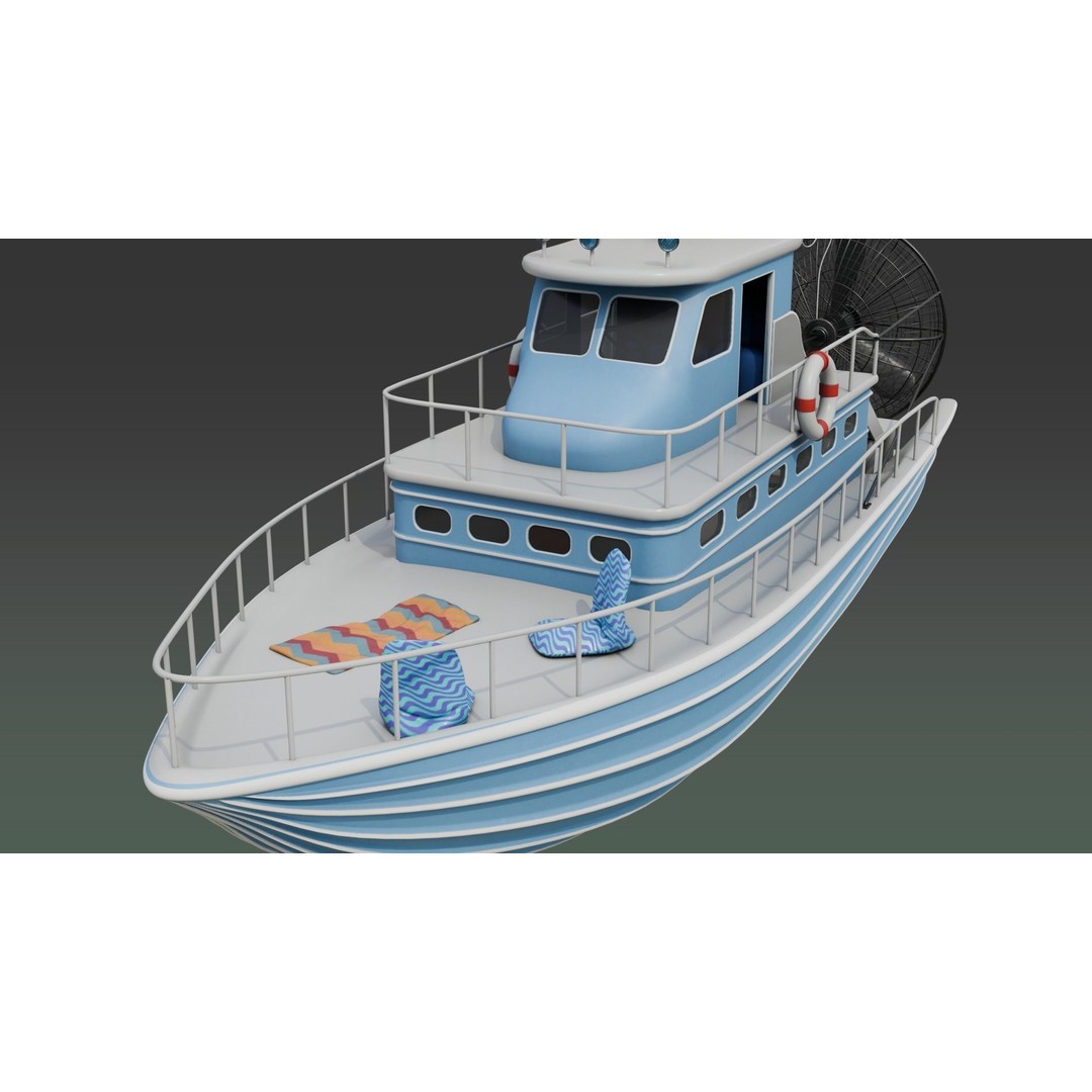 Antique Blue Airboat 3D Model – Low Poly PBR Recreational Asset, FBX - View 9