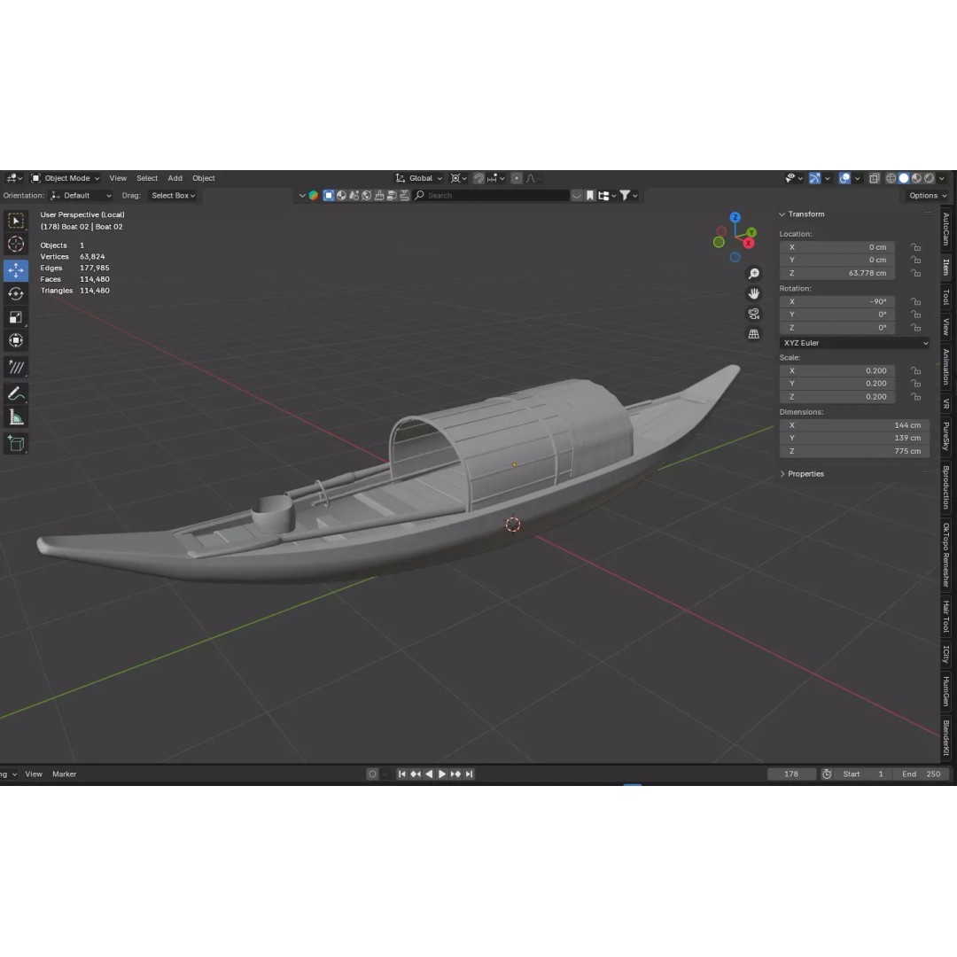Traditional Wooden Boat 3D Model – Low Poly Watercraft, FBX, PBR - View 10
