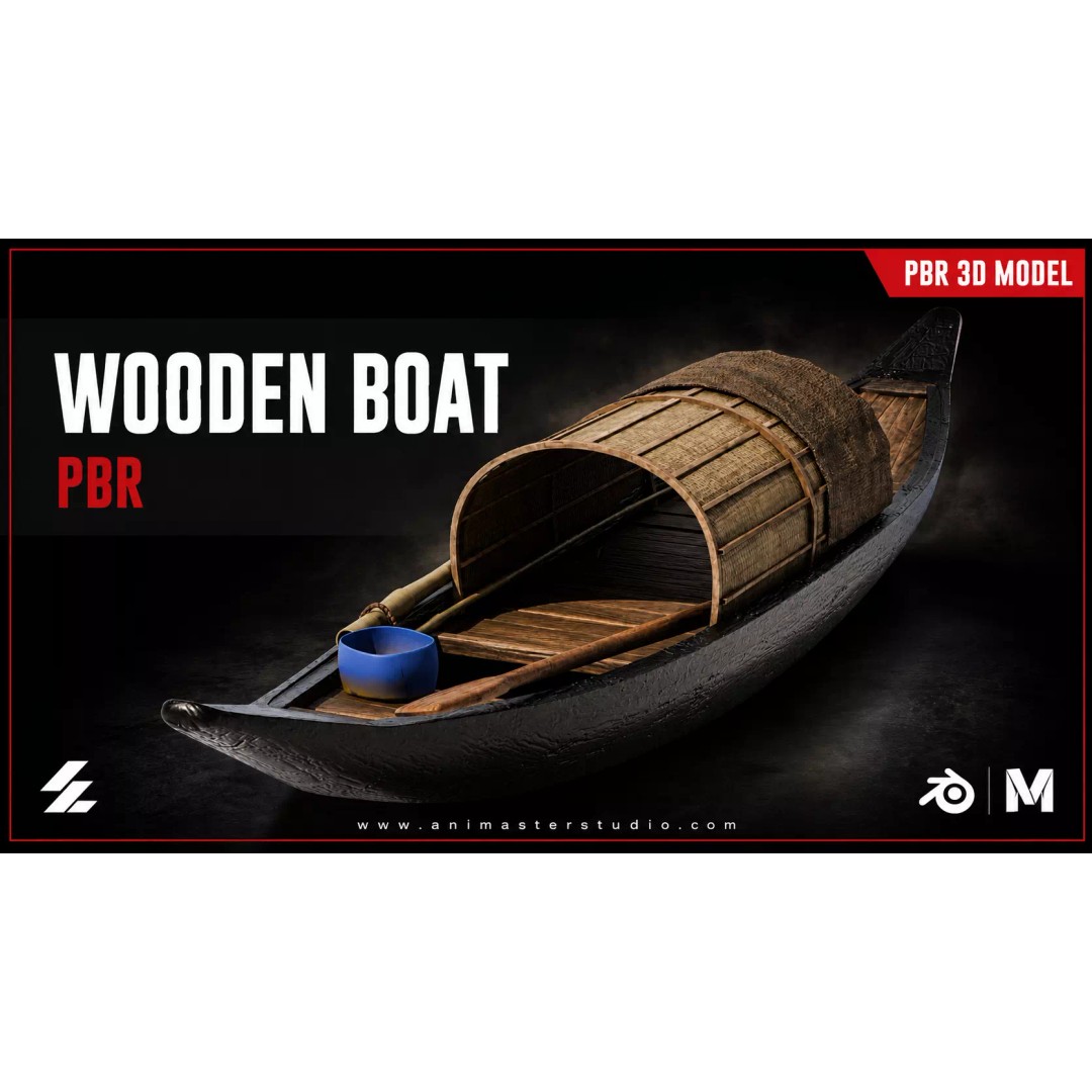 Traditional Wooden Boat 3D Model – Low Poly Watercraft, FBX, PBR - View 2