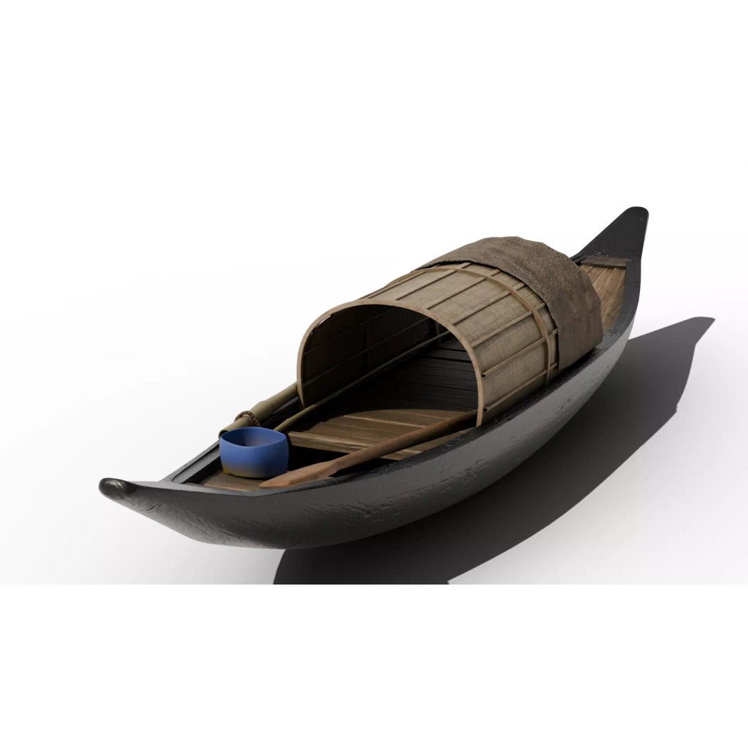Traditional Wooden Boat 3D Model – Low Poly Watercraft, FBX, PBR - View 3