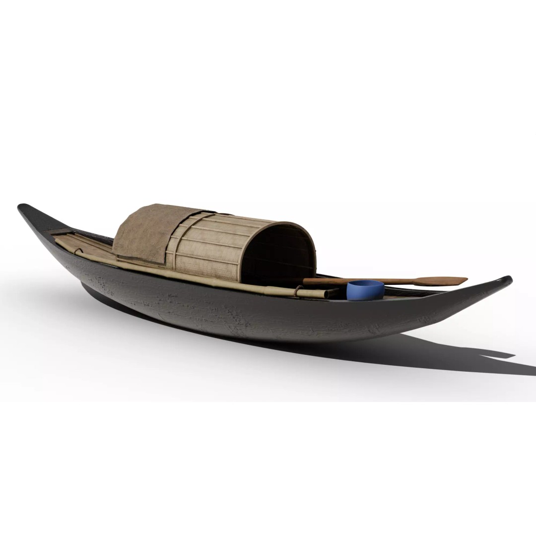 Traditional Wooden Boat 3D Model – Low Poly Watercraft, FBX, PBR - View 5
