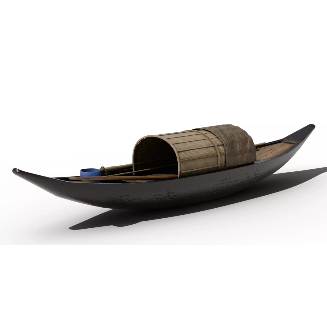 Traditional Wooden Boat 3D Model – Low Poly Watercraft, FBX, PBR - View 6