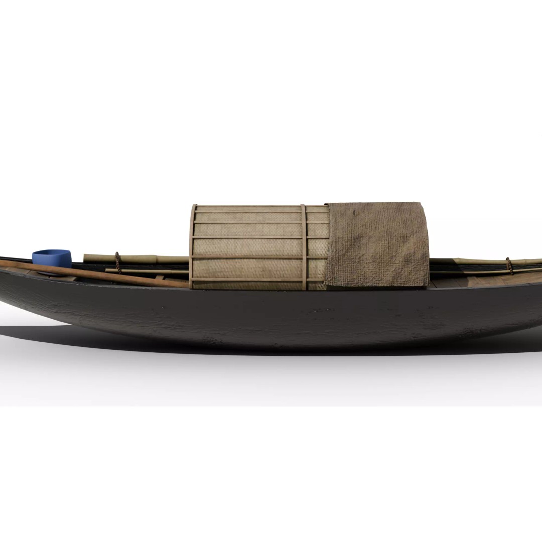 Traditional Wooden Boat 3D Model – Low Poly Watercraft, FBX, PBR - View 7