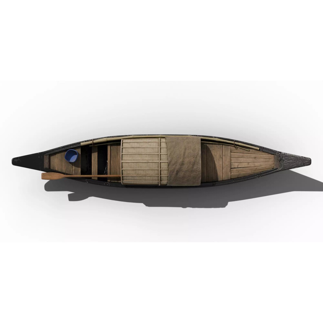 Traditional Wooden Boat 3D Model – Low Poly Watercraft, FBX, PBR - View 9