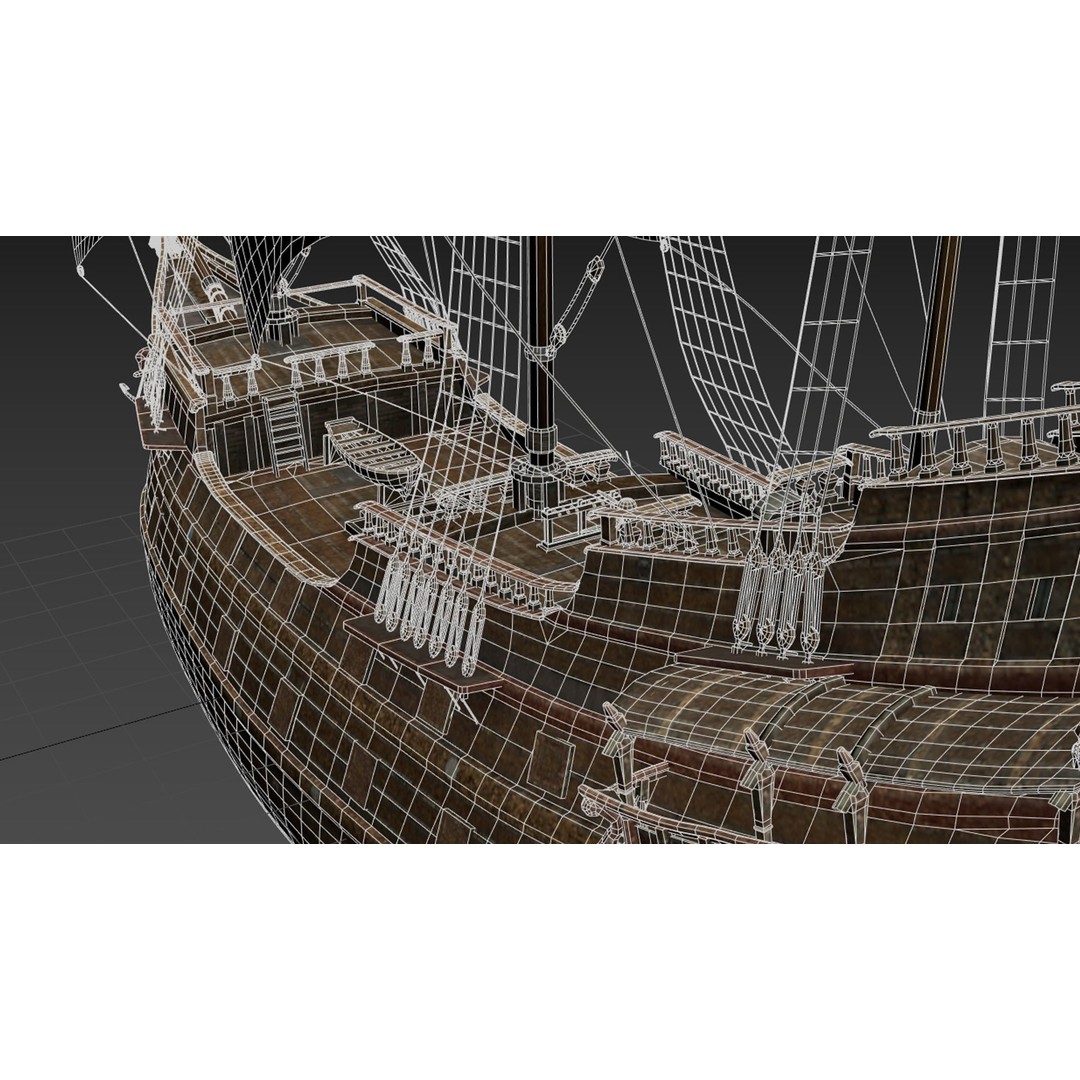 Galleon Ship 3D Model – Historic Naval Vessel, FBX, Game Ready